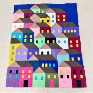 The Houses on the Hill Patchwork Quilt Top 41x49”Pieced~BABY/BED/Wall Decor